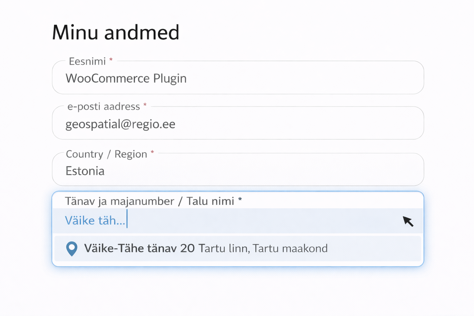WooCommerce’i aadressiotsingu plugin